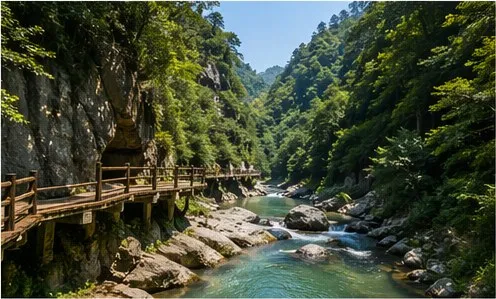 白马大峡谷栈道与溪流