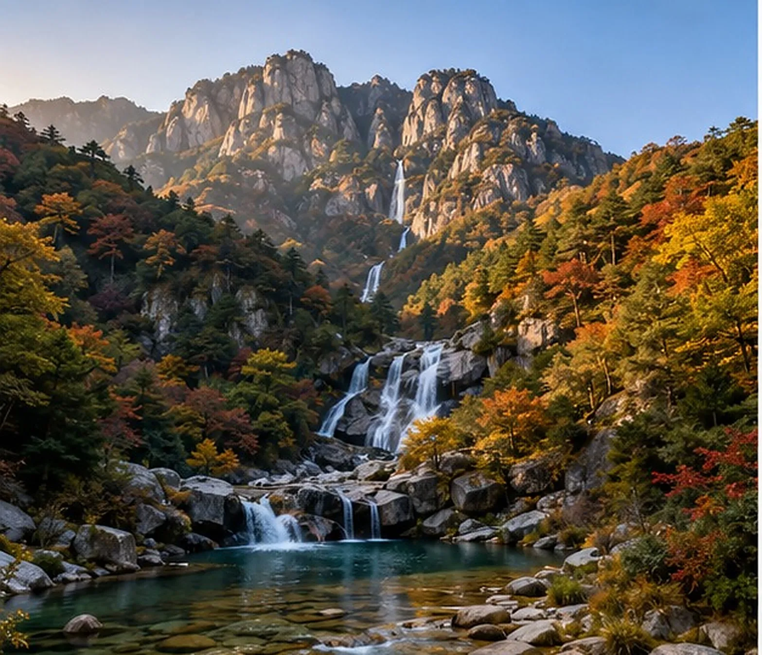 天堂寨主峰区的瀑布群与原始森林