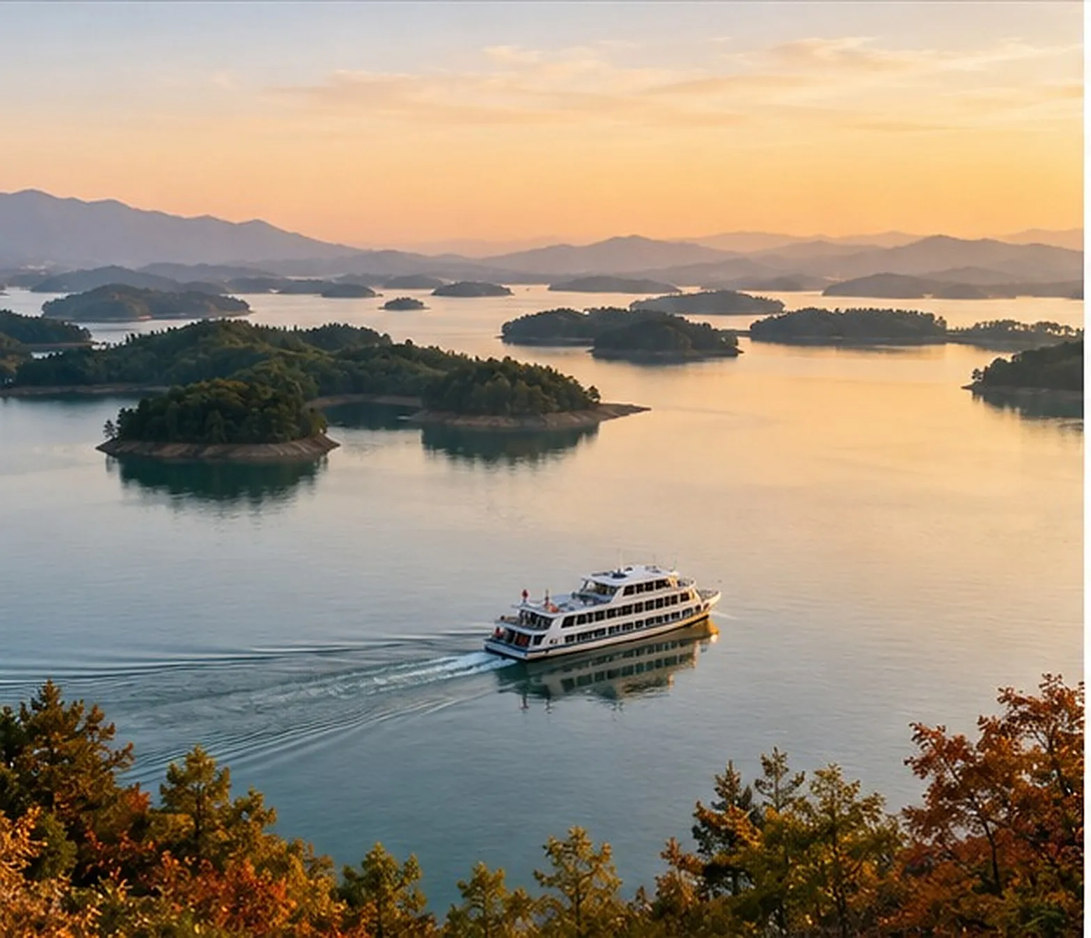 万佛湖的湖光岛屿与游船